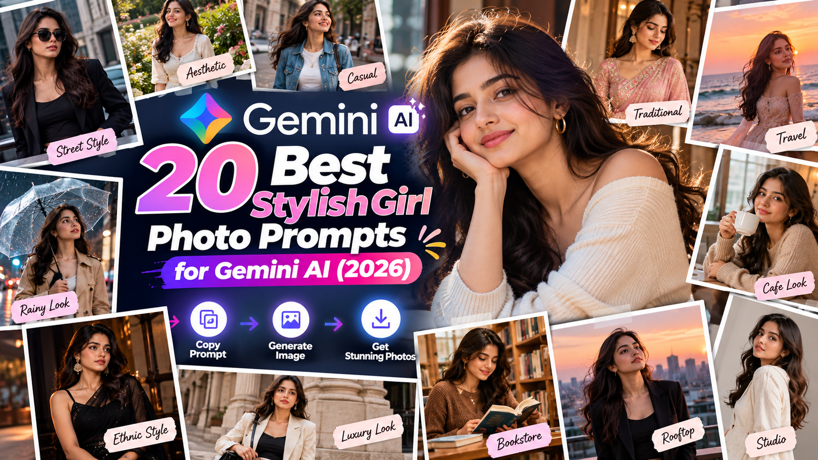 Stylish girl photo prompts for Gemini AI creating realistic fashion and aesthetic portraits