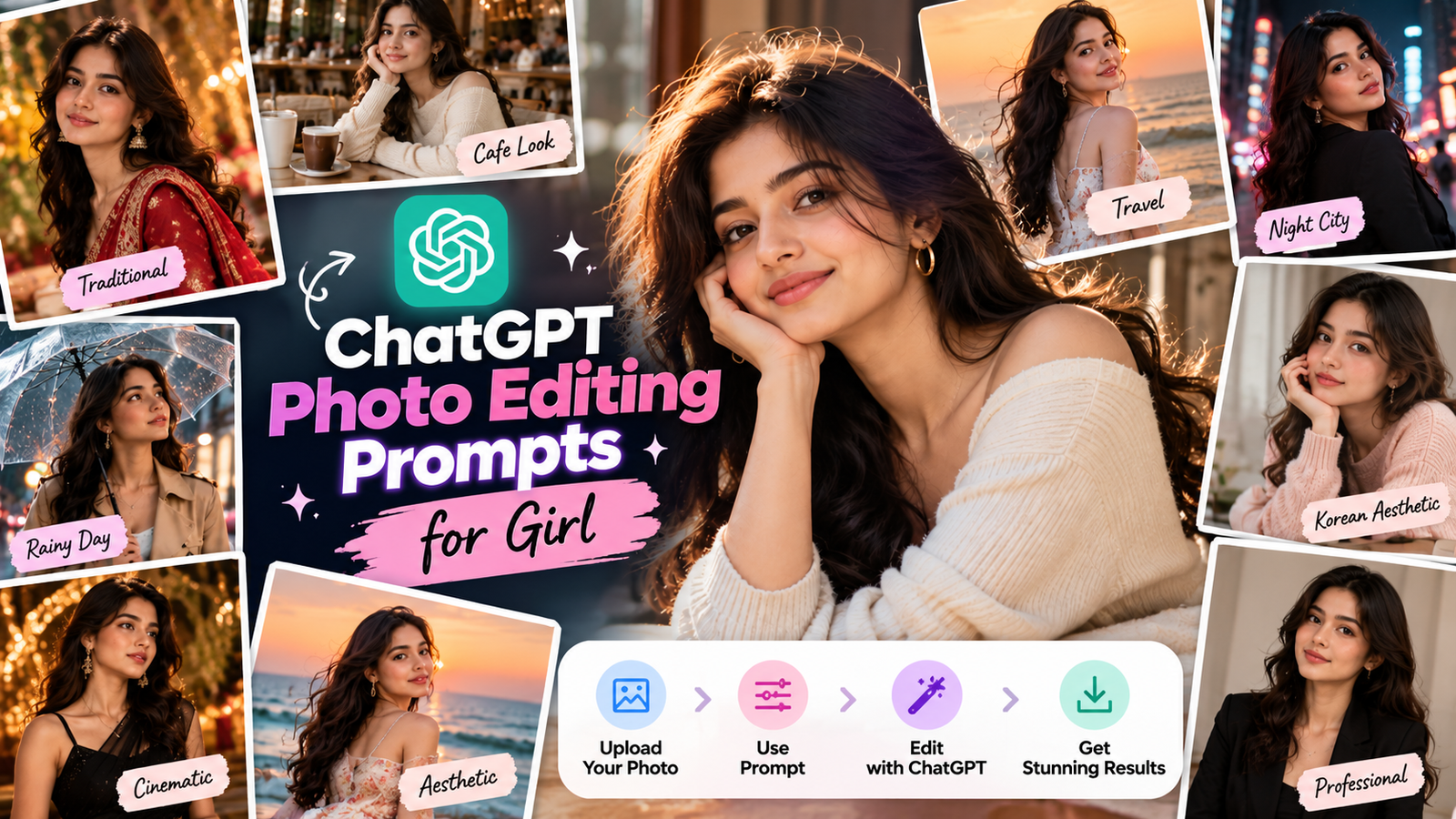 ChatGPT photo editing prompts for girl creating aesthetic and realistic AI photo edits