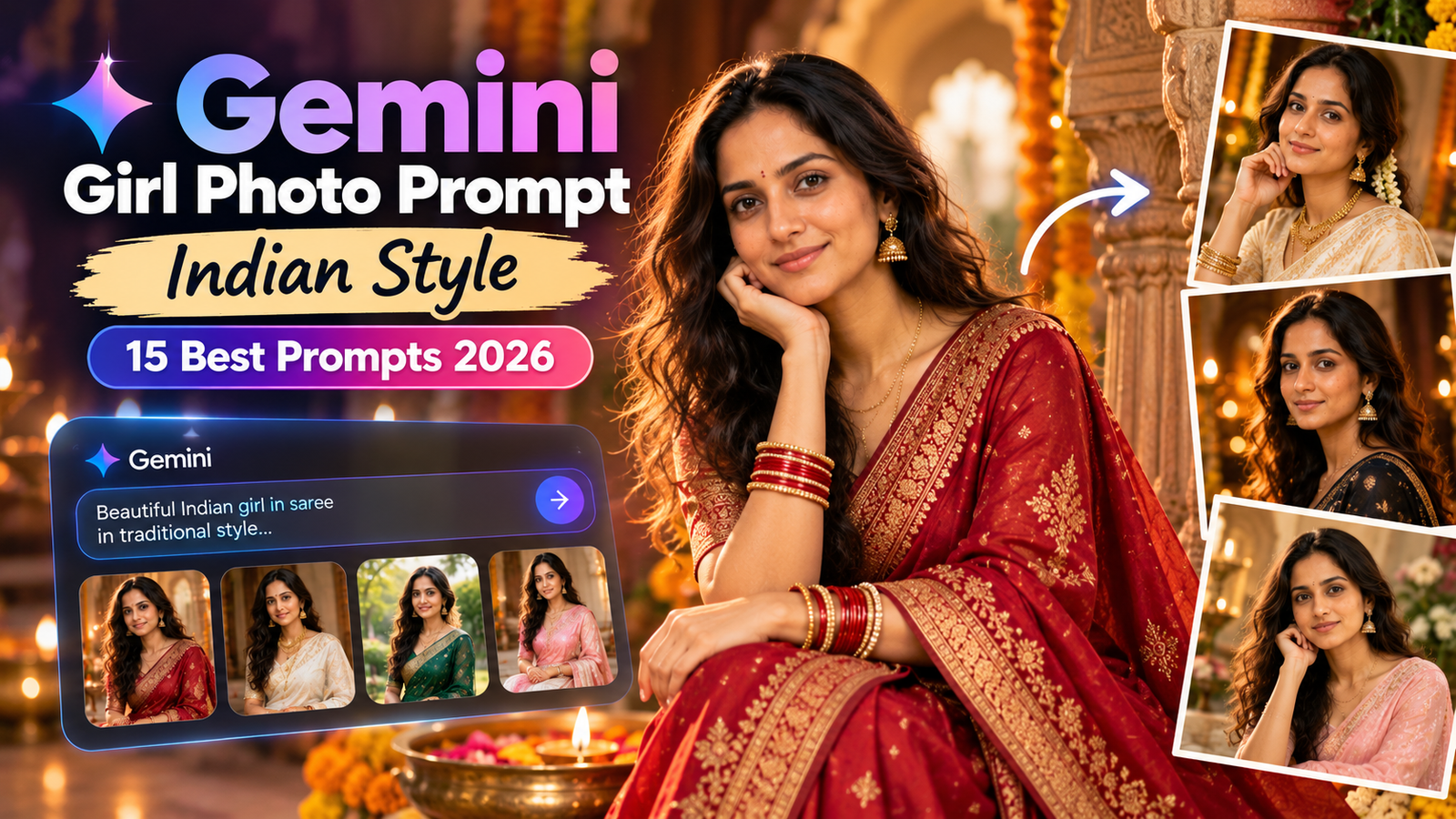Gemini girl photo prompt Indian style for realistic traditional Indian portraits